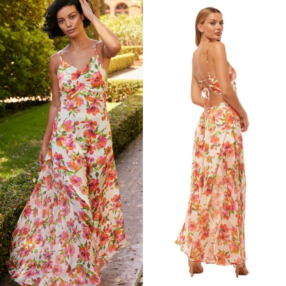 MISA Los Angeles Negine Maxi Dress in Palmarei Blooms Mix S Wedding Party Formal - Picture 1 of 12